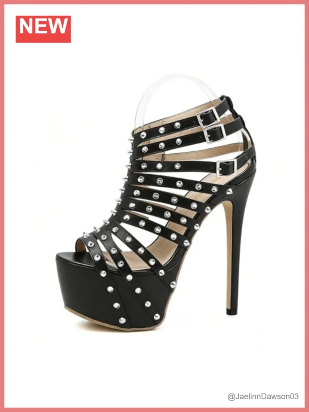 Rivet Platform Stiletto Peep Toe Heeled Sandals 6.3in